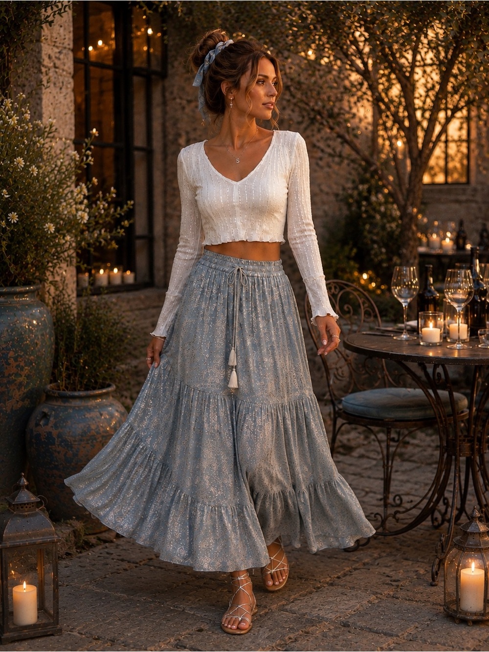 Free People Vintage Metallic Thread Cropped Blouse | Modern Romantic | Soft Glam